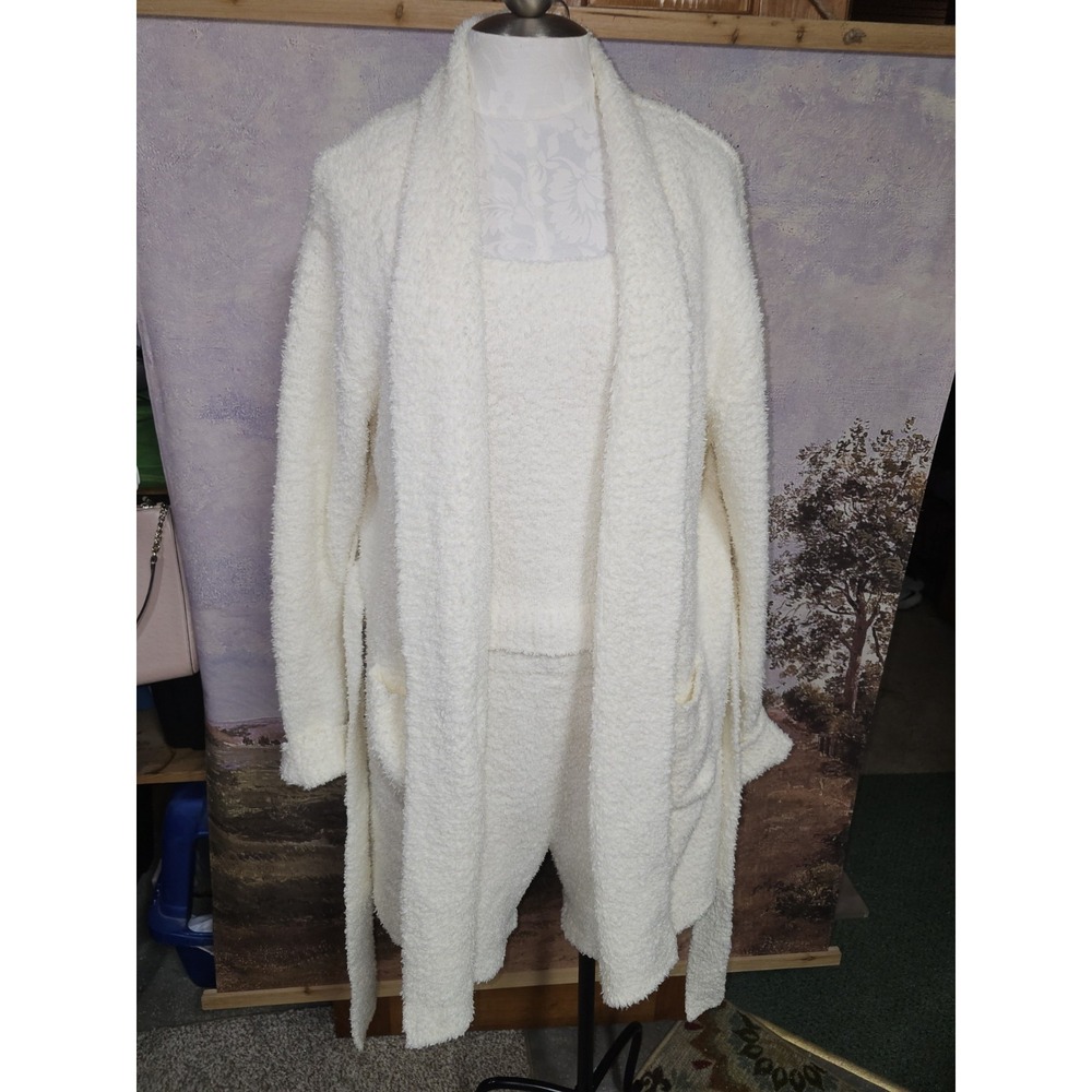 SKIMS Cozy Knit 3-Piece Boucle Lounge Set Bone Tank, Shorts And Robe Plus 2x-3x - Picture 8 of 11